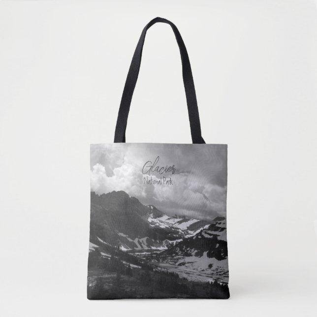 Tote Bag Parc national des Glaciers Lac caché Noir blanc (Devant)