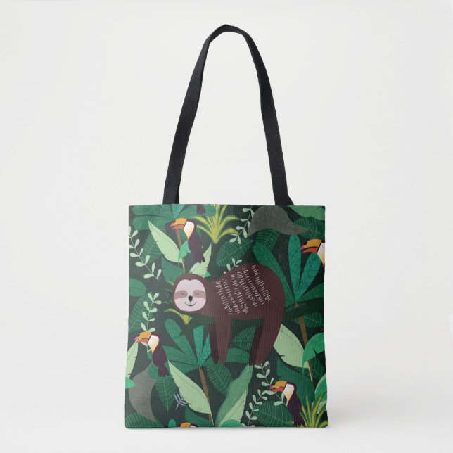Tote Bag Paresse mignonne en vert tropical illustration mot (Devant)