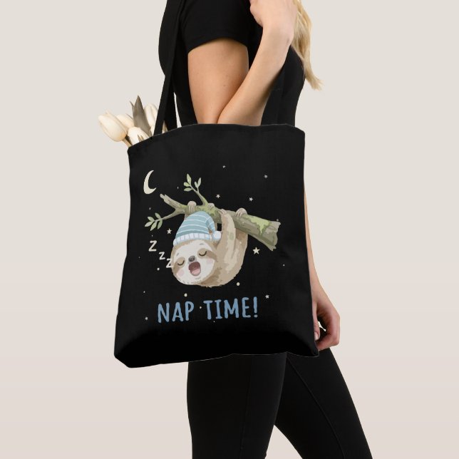 Tote Bag Paresseux Mignon Endormi "L'Heure de la Sieste !"  (De près)