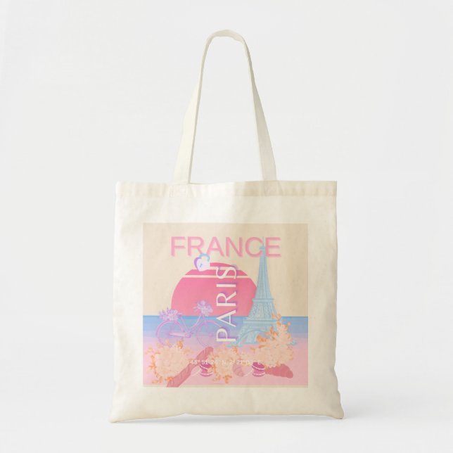 Tote Bag Paris, France, Travel Art, Preppy, Pastel (Devant)