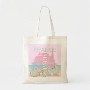 Tote Bag Paris, France, Travel Art, Preppy, Pastel, Rose