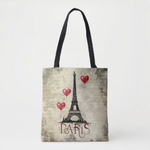Tote Bag Paris, Tour Eiffel et Ballons du Coeur Rouge Scrip