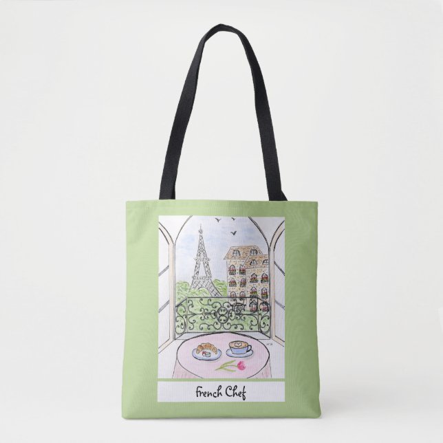 Tote Bag Paris Whimsical et Tour Eiffel Chef français (Devant)