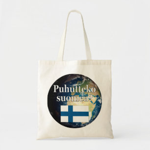 Tote Bag Parlez-vous finnois ? en finnois. Drapeau et Terre