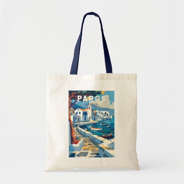 Tote Bag Paros Grèce Travel Art Vintage (Devant)