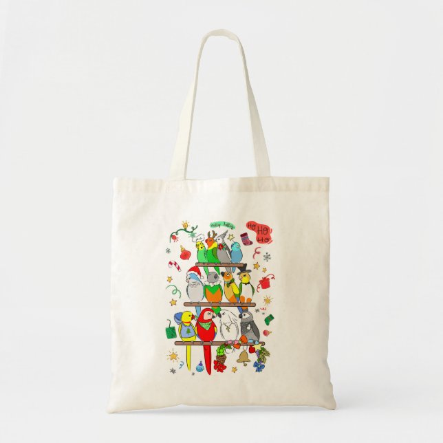 Tote Bag Parrot Christmas Holly Jolly (Devant)
