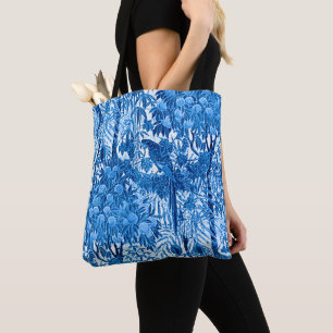 Tote Bag Parrot dans un cadre de jungle, Indigo bleu et bla