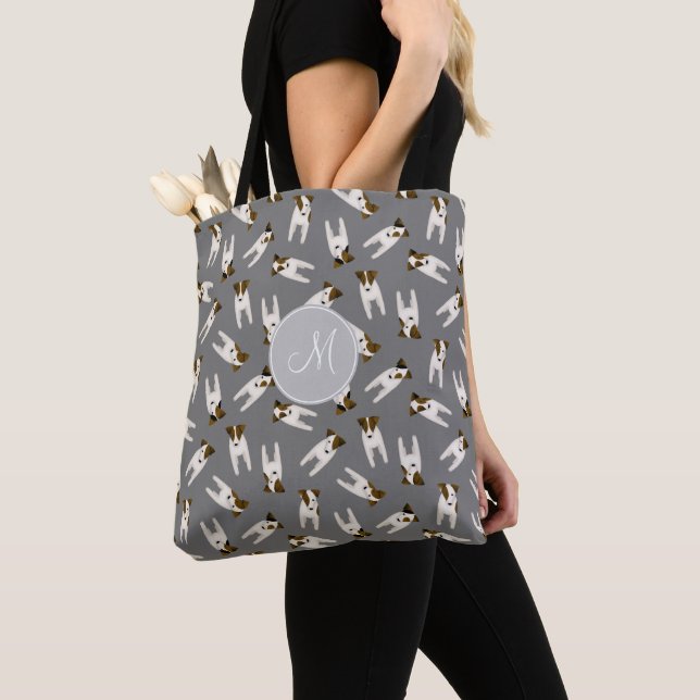 Tote Bag Parson Jack Russell Terriers motif gris foncé (De près)
