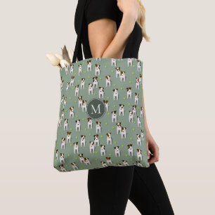 Tote Bag Parson Jack Russells chiens balles de tennis sauge