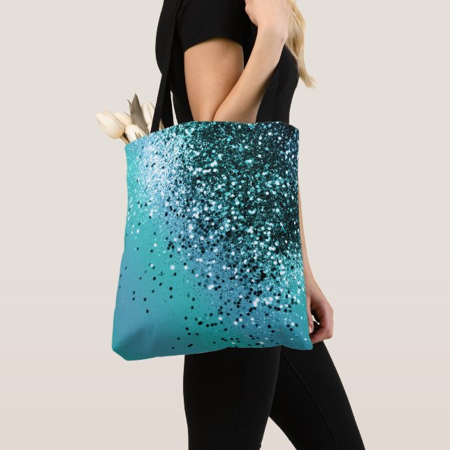 Tote Bag Parties scintillant Aqua Blue OCEAN #1 #shiny (De près)