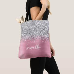 Tote Bag Parties scintillant argentée Classic Pink Glam Nom