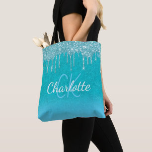 Tote Bag parties scintillant bleu turquoise gouttes aqua ve