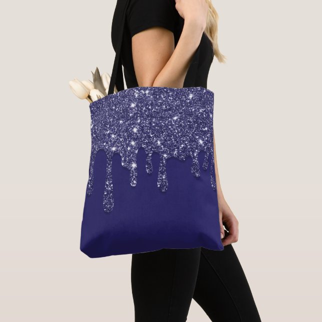 Tote Bag Parties scintillant bleue marine moderne élégant (De près)
