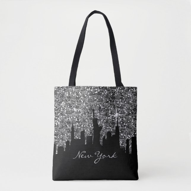 Tote Bag Parties scintillant Confetti en noir et argent New (Devant)