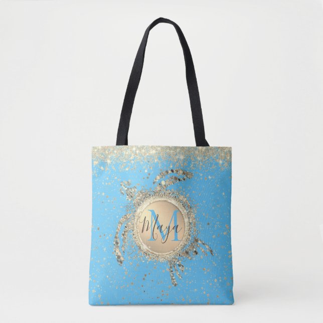 Tote Bag Parties scintillant de tortue d'or Monogramme pers (Devant)
