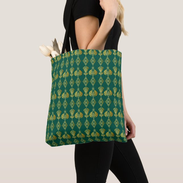 Tote Bag Parties scintillant de vacances Gold Holly Stars (De près)