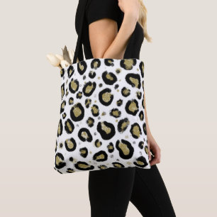 Tote Bag Parties scintillant d'or blanc et Cheetah léopard