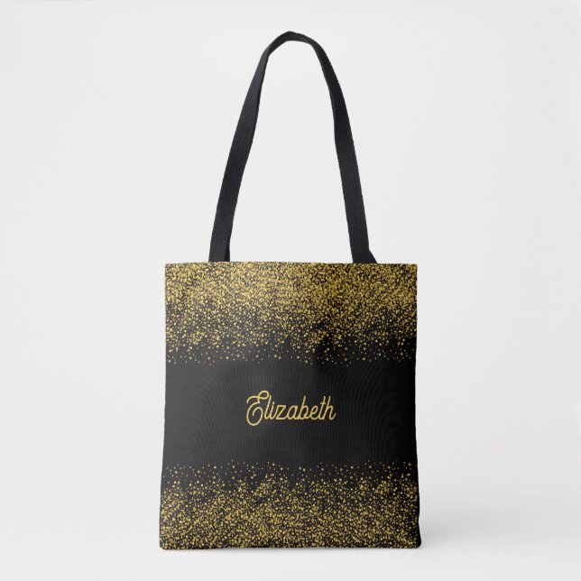 Tote Bag Parties scintillant d'or noir moderne personnalisé (Devant)