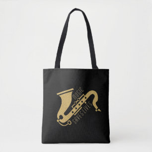 Tote Bag Parties scintillant d'or Saxophon illustration Tex