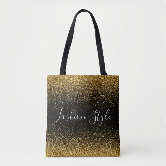 Tote Bag Parties scintillant d'or sur style mode noir (Devant)