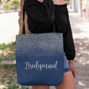 Tote Bag Parties scintillant en argent bleu marine Mariage