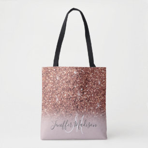 Tote Bag parties scintillant en or rose Nom personnalisé   