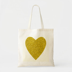 Tote Bag Parties scintillant Gold Heart Mariage