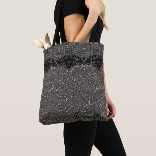 Tote Bag Parties scintillant moderne Gris de filles Dentell (De près)