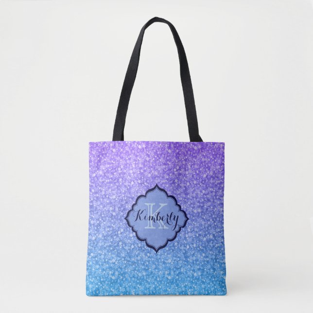 Tote Bag Parties scintillant Monographique Violet Et Bleu D (Devant)