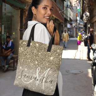 Tote Bag Parties scintillant Or moderne étincelles Nom pers