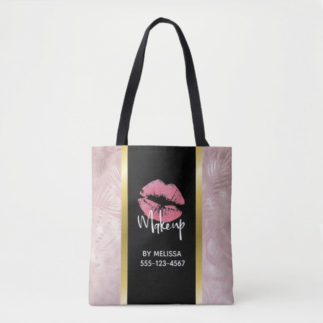 Tote Bag Parties scintillant rose lèvres et Rose Feuille or (Devant)