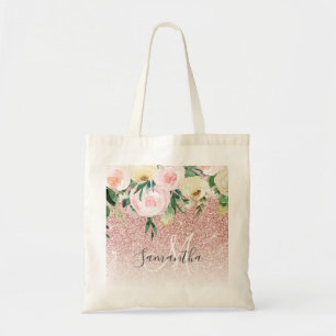 Tote Bag Parties scintillant rose moderne & Fleurs Étincell