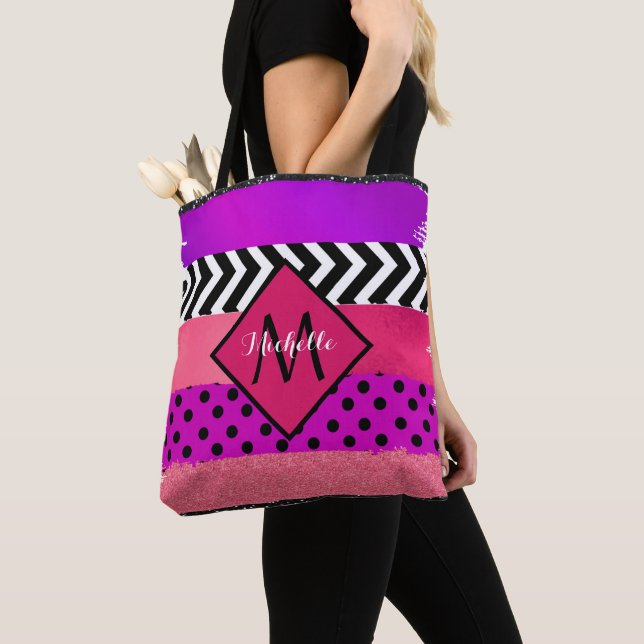 Tote Bag Parties scintillant rose noir violet Brise de pinc (De près)