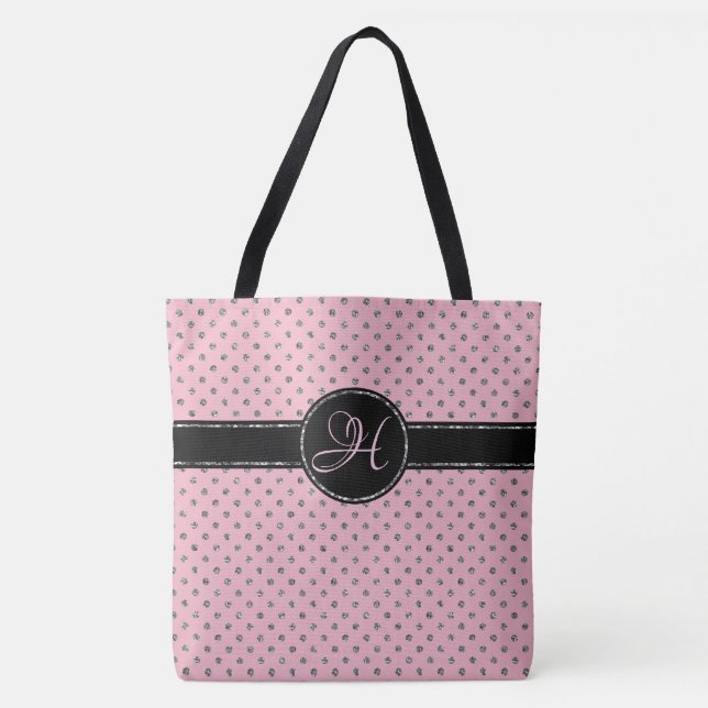 Tote Bag Parties scintillant rose pâle Polka Point Monogram (Devant)