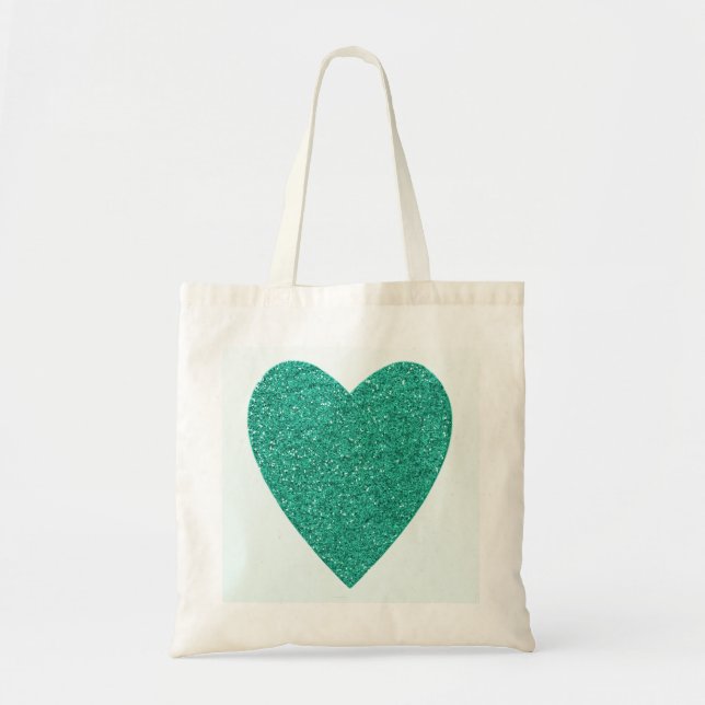 Tote Bag Parties scintillant Sea Green Heart Mariage (Devant)