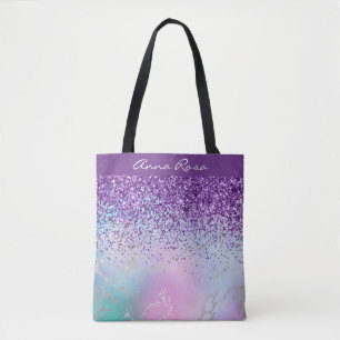 Tote Bag *~* Parties scintillant violette Marbre pastel or