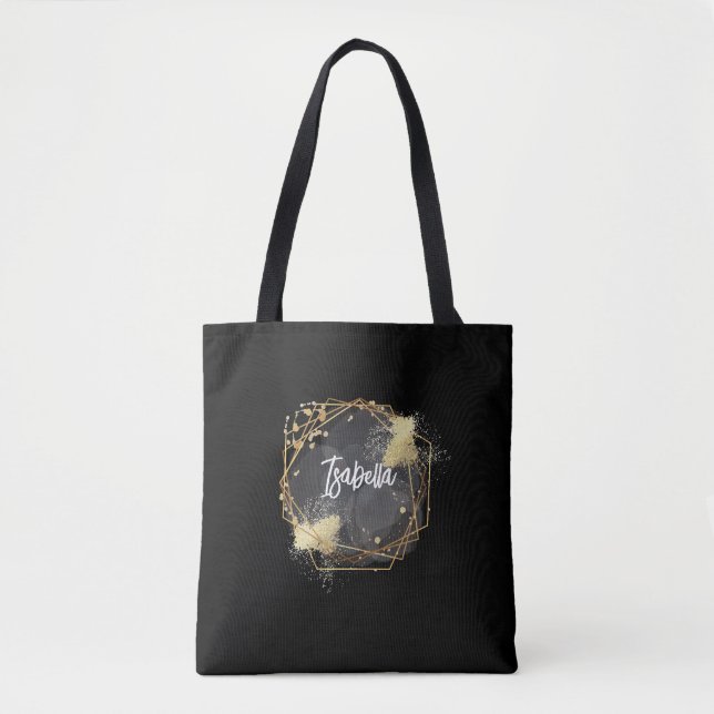 Tote Bag Paruline thermique géométrique noire personnalisée (Devant)
