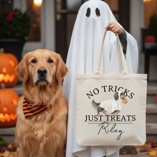 Tote Bag Pas De Trucs Traitez Juste Drôle Pun Fantôme Chien (Collect candy treats in the cutest No Tricks Just Treat Funny Pun Ghost Dog Halloween Tote Bag! )