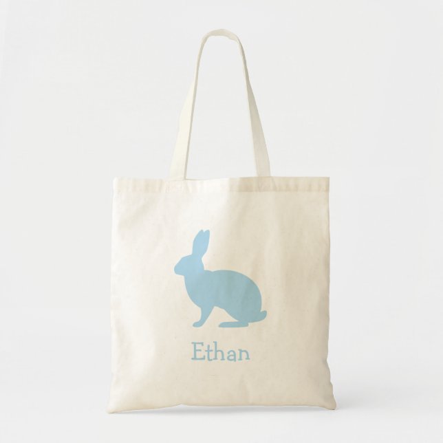 Tote Bag Pastel Blue Bunny Silhouette With Name Easter (Devant)