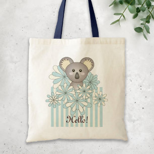 Tote Bag Pastel Blue Stripe Cute Baby Koala Custom