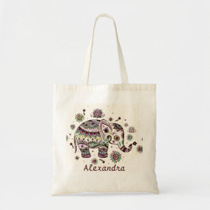 Tote Bag Pastel Colors Fleurs Rétro & Eléphant