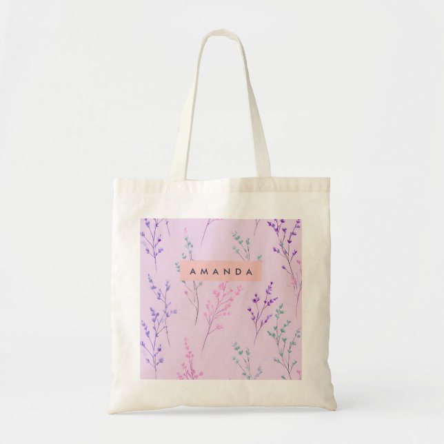Tote Bag Pastel Floral Personnalisé, Élégant (Devant)