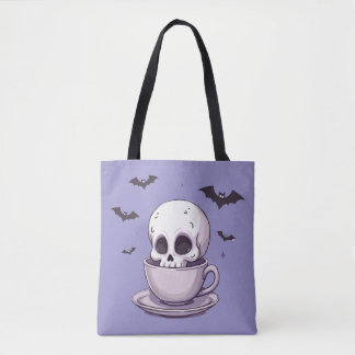 Tote Bag Pastel Goth Skull in Teacup