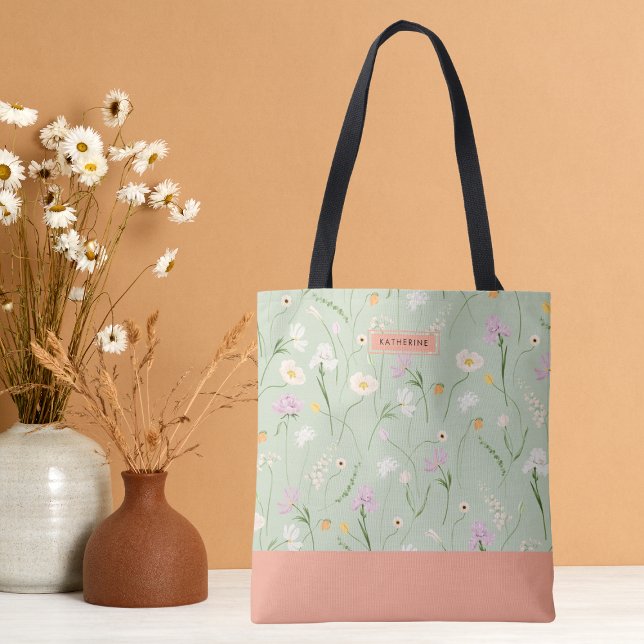 Tote Bag Pastel Green Boho Chic Floral (Créateur téléchargé)