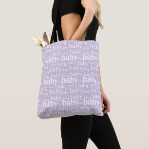 TOTE BAG PASTEL LAVENDER ROWS OF BABY WORD