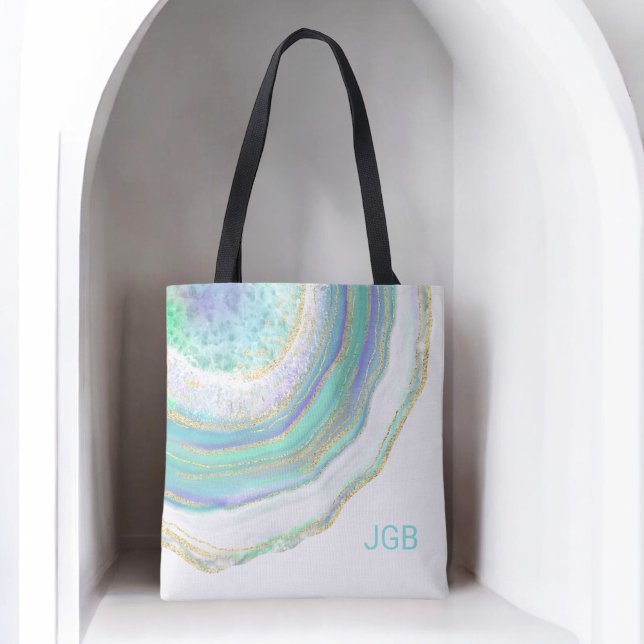 Tote Bag Pastel Marble Agate Motif avec Monogramme (Personalize with your monogram initials.)