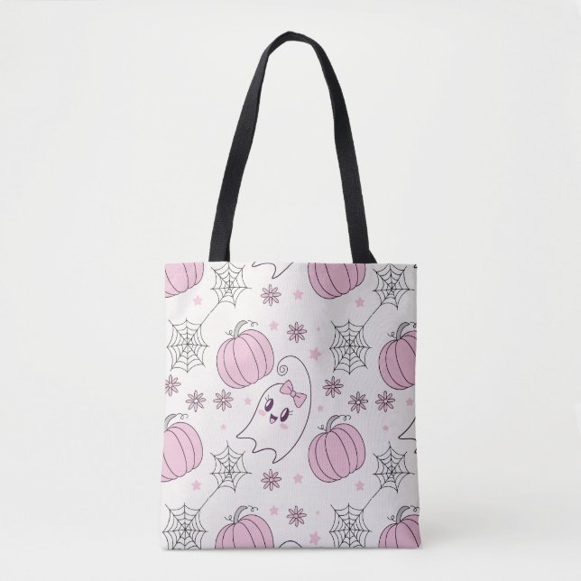 Tote Bag Pastel Pink Halloween Motif sans couture (4) (Devant)