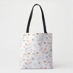 Tote Bag Pastel Poppy Floral Garden Motif