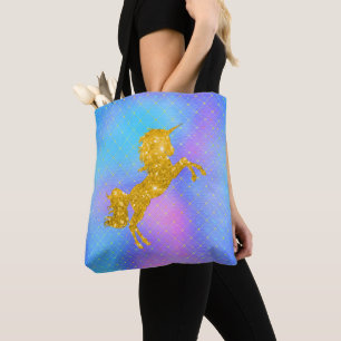 Tote Bag Pastel Rainbow et Gold Unicorn