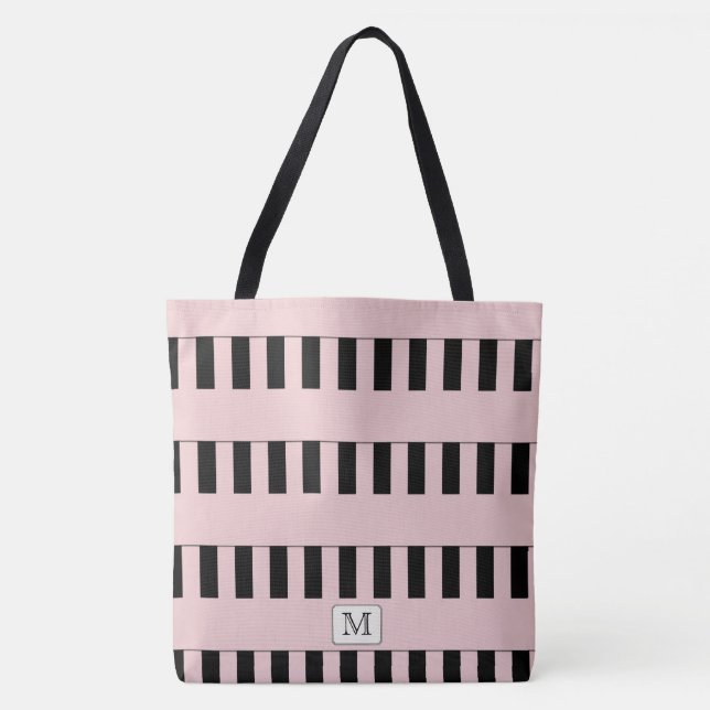 Tote Bag Pastel Red Stripes sur n'importe quel monogramme p (Devant)